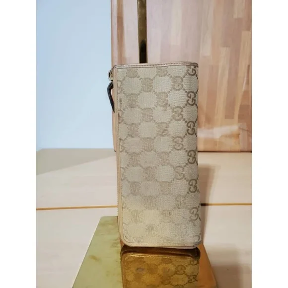 Authentic GUCCI Calfskin Monogram Zip Around Wallet Tan - Picture 2 of 8